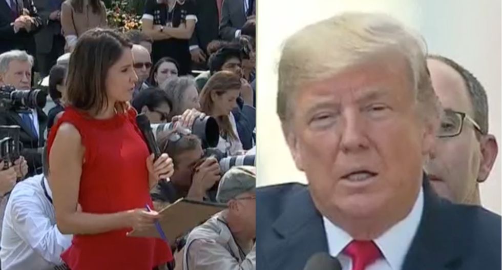 WATCH: Trump snaps at woman reporter — then pretends it never happened