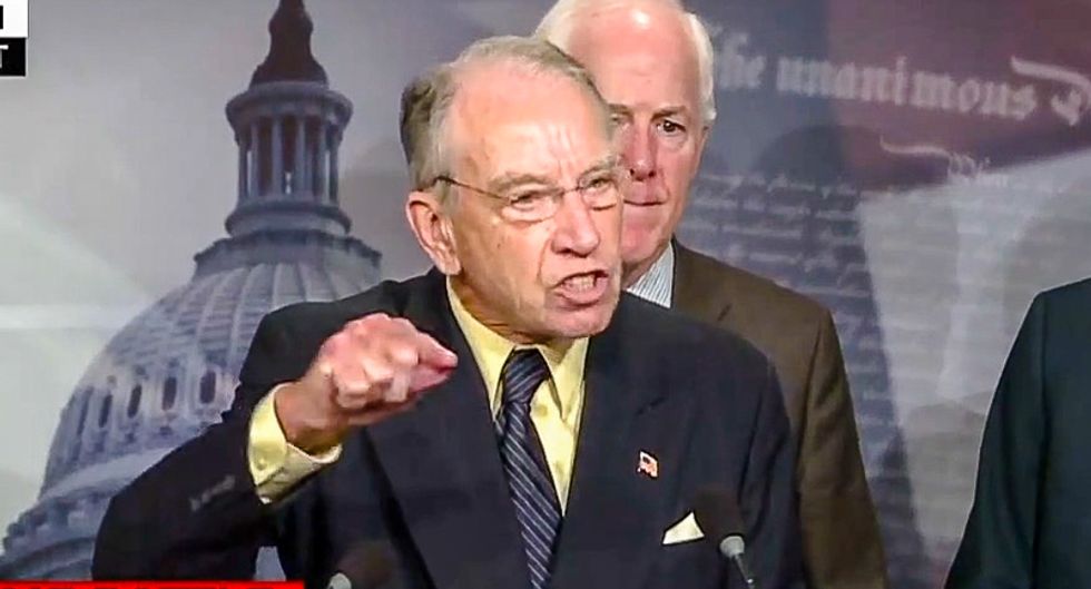 Chuck Grassley rages at reporters for anti-Kavanaugh 'bias' as he promises judge will be confirmed