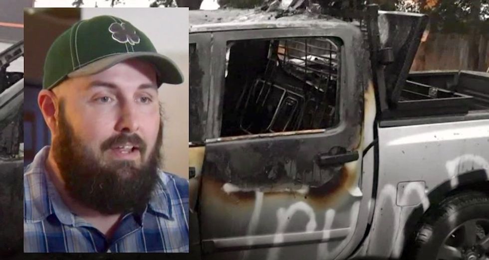 Trump supporter has truck torched and tagged outside bar in Portland suburb