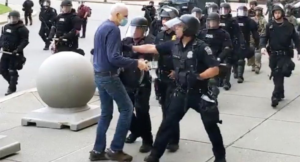 Skull fractured by police and lied about by Trump, 75-year-old peace activist Martin Gugino still unable to walk