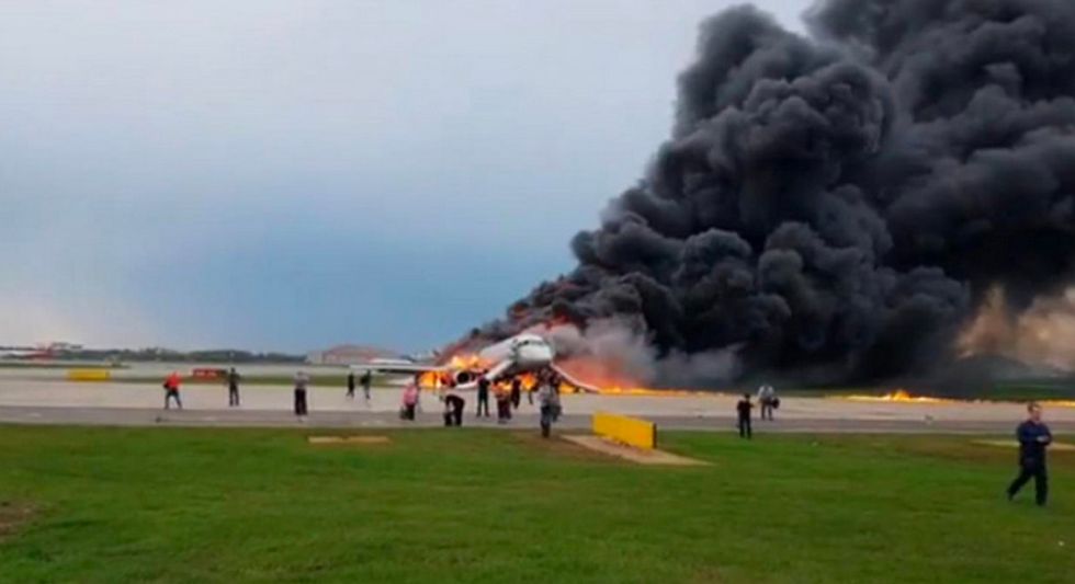 WATCH: Russian plane engulfed in flames makes emergency landing at Moscow airport