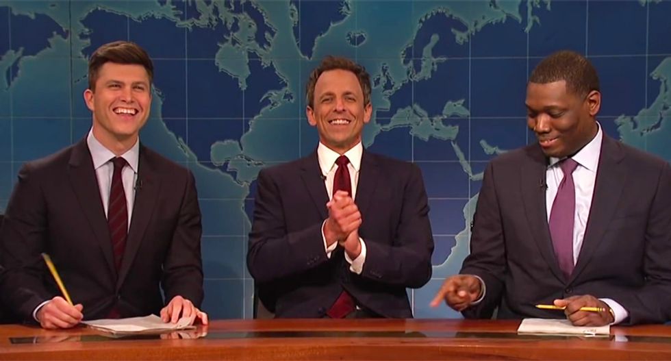 Seth Myers returns to SNL's 'Weekend Update' and immediately pummels Trump for meeting with Kanye