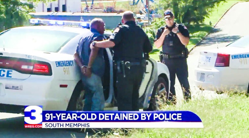 Cops detain 91-year-old man for pointing a stick at them -- and witnesses say they slammed him into a car