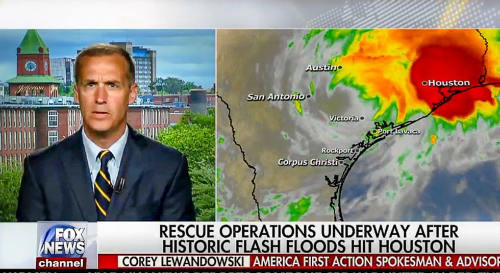 Fox & Friends invites clueless Corey Lewandowski for advice on surviving hurricane and using it to save Trump
