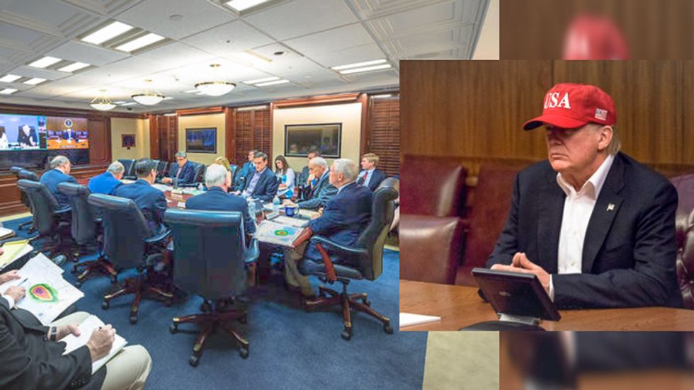 White House photos show Trump sitting alone at Camp David while Pence runs hurricane Situation Room
