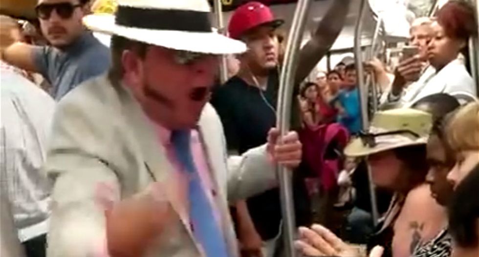 Racist Trump supporter caught on video going apesh*t inside a Manhattan subway train