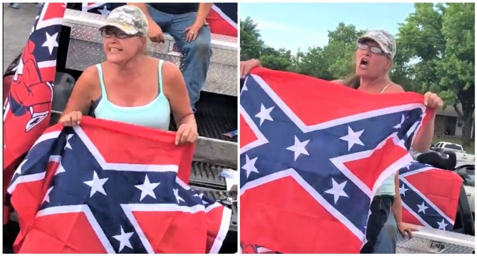 'I'll teach my grandkids to hate you!' Confederate flag-waving Trump supporter freaks out at BLM protesters