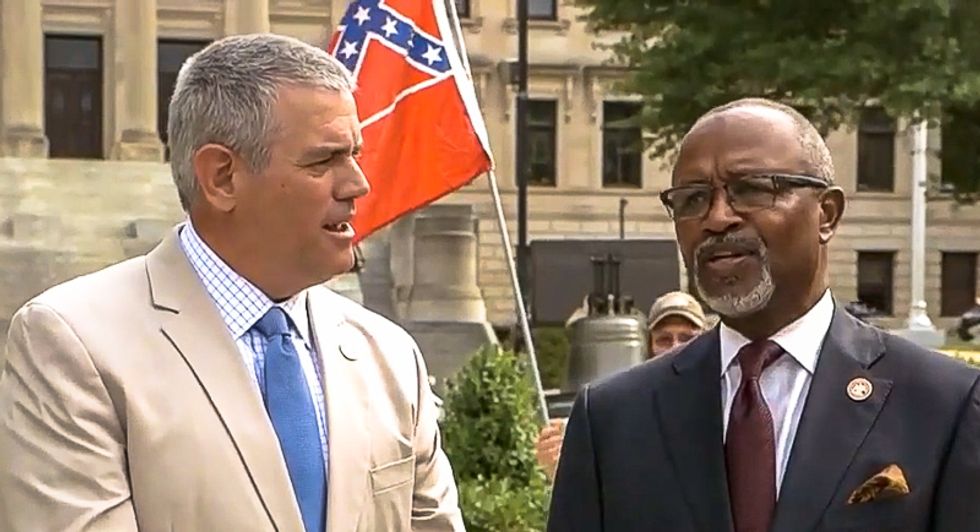 Mississippi Republican tells Black lawmaker he 'needs to learn' as Confederate emblem flies behind them