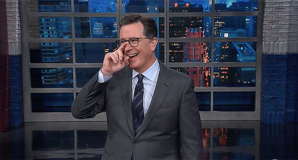 'Words don't just disappear': Colbert mocks Trump after he claims he didn't say 'Tim Apple'