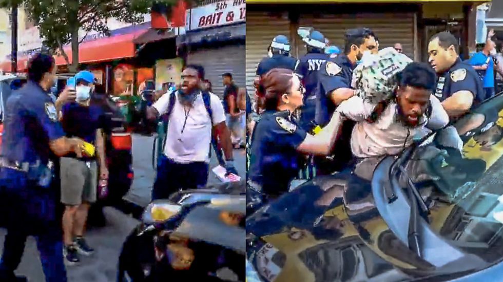 'I didn't do nothing!' New York police tackle and Taser Black protester for getting in officer's face
