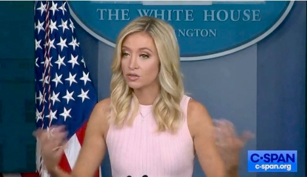 Kayleigh McEnany’s briefing materials captured by Reuters photograph