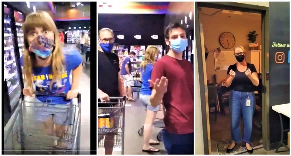 WATCH: Anti-masker rants about 'Nazis' after entire liquor store yells at her for not wearing a mask