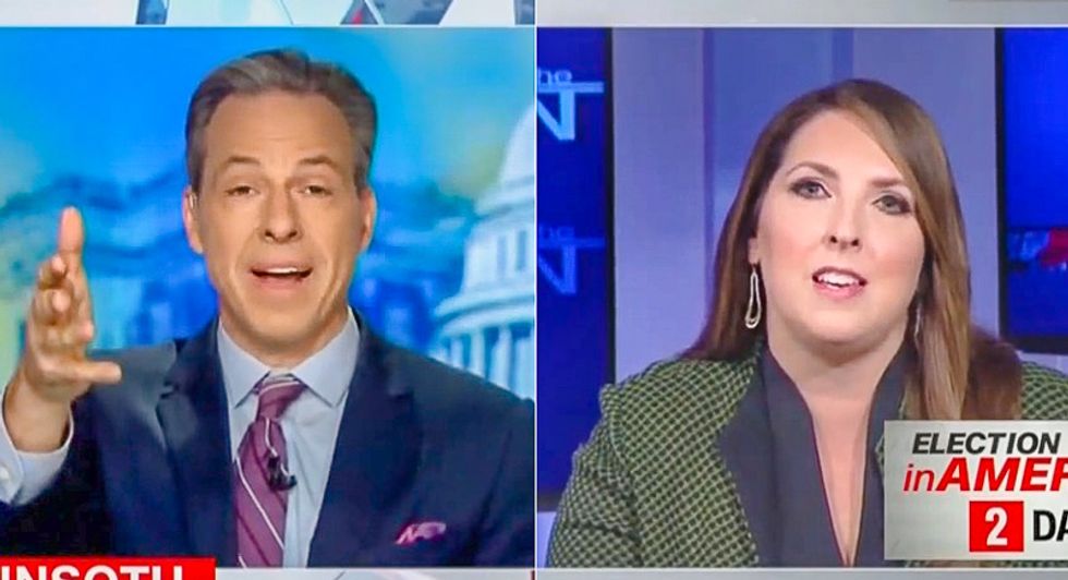 GOP chair goes bonkers after Jake Tapper points out Trump's racist video: 'I know you want to change the subject'