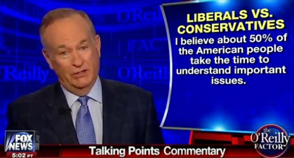 Bill O'Reilly blames 'simpletons' as new poll shows liberals pulling even with conservatives