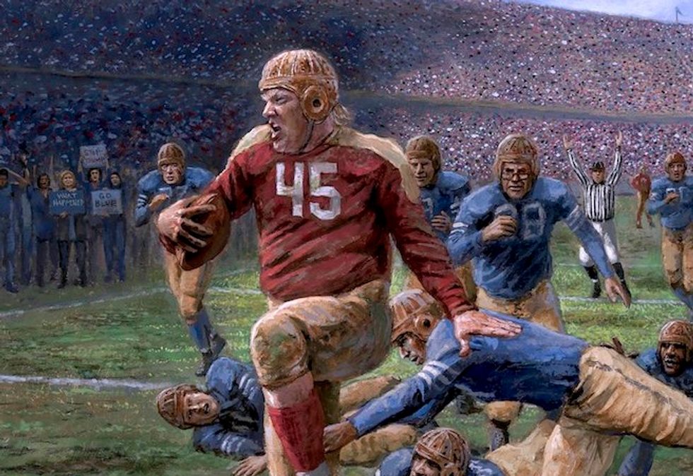 Trump-loving artist hilariously mocked for new painting depicting president as a muscle-bound football player