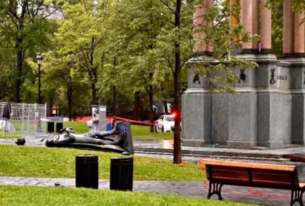 Justin Trudeau condemns toppling of statue of Canada's first prime minister