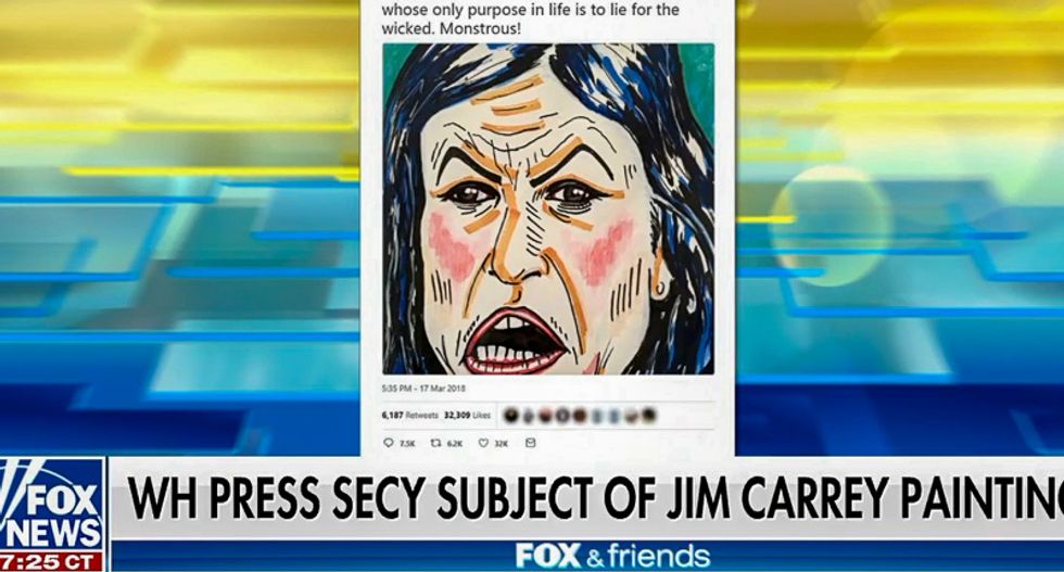 Oops: Jim Carrey's portrait of Sarah Sanders goes viral after Fox News freaks out about it