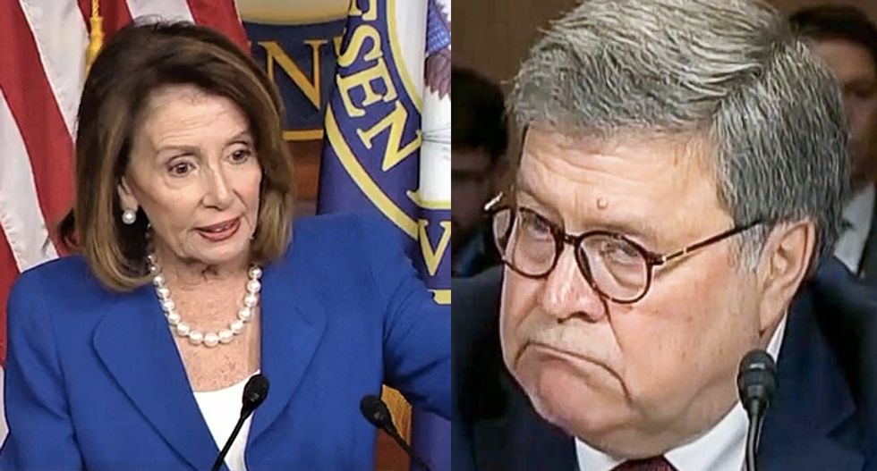 Attorney General Bill Barr asked Pelosi if she 'brought her handcuffs' to gathering