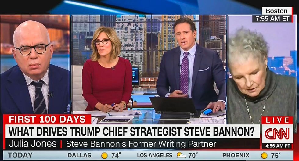 Steve Bannon's ex-partner acts terrified in bizarre CNN interview -- then suddenly disappears