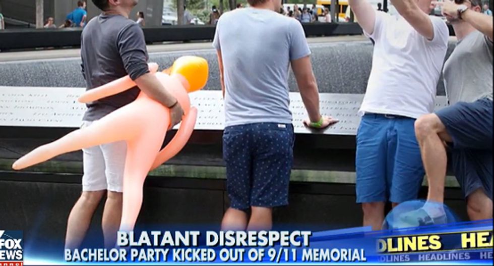 Wall Street bankers shamed for taking bachelor party selfies with sex doll at Ground Zero memorial