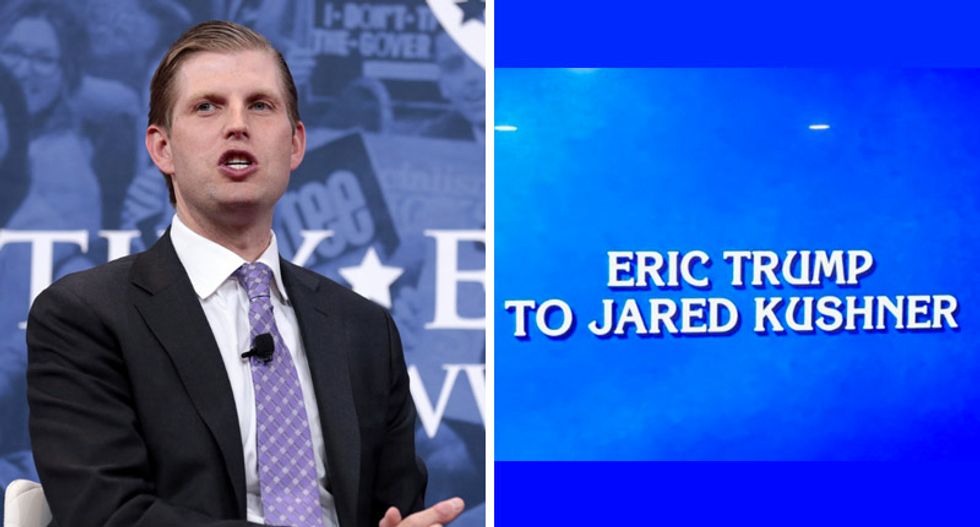 'What is co-conspirator?': Internet buries Eric Trump after he posts Jeopardy! clue about himself and Jared Kushner