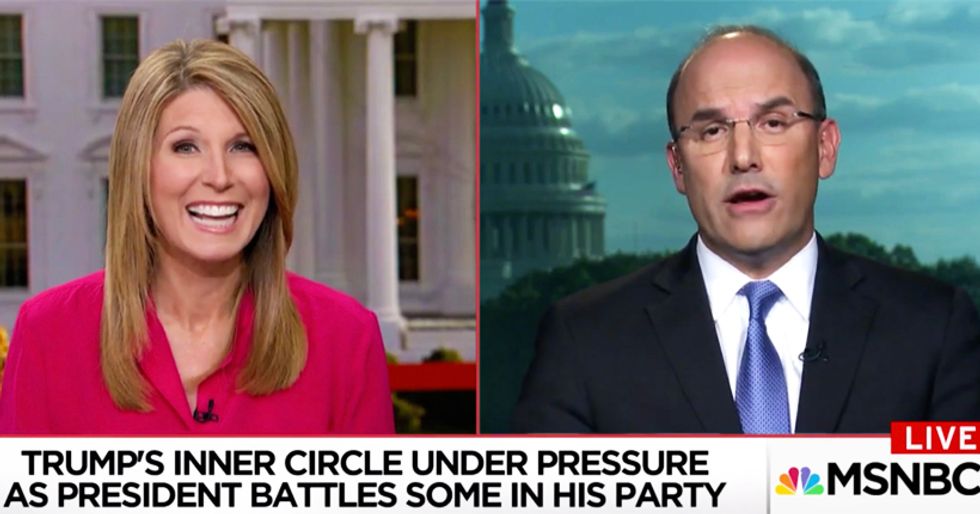 Nicolle Wallace bursts out laughing when conservative claims Trump tweets are part of a 'communication strategy'