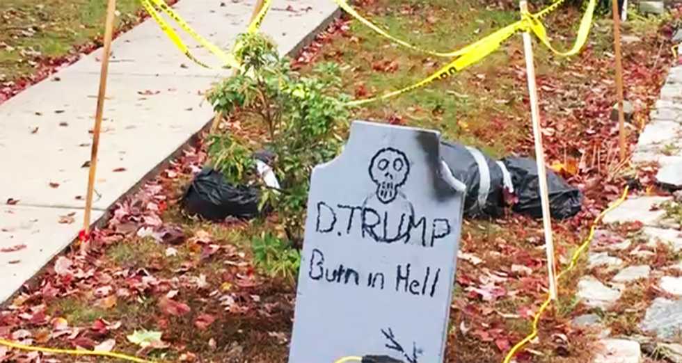 NY man won't take down 'Trump - burn in Hell' Halloween decorations after neighbor tells him to to go back to his country