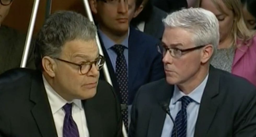 'Answer yes or no': Al Franken grills stammering Facebook exec who won't commit to refusing foreign ads