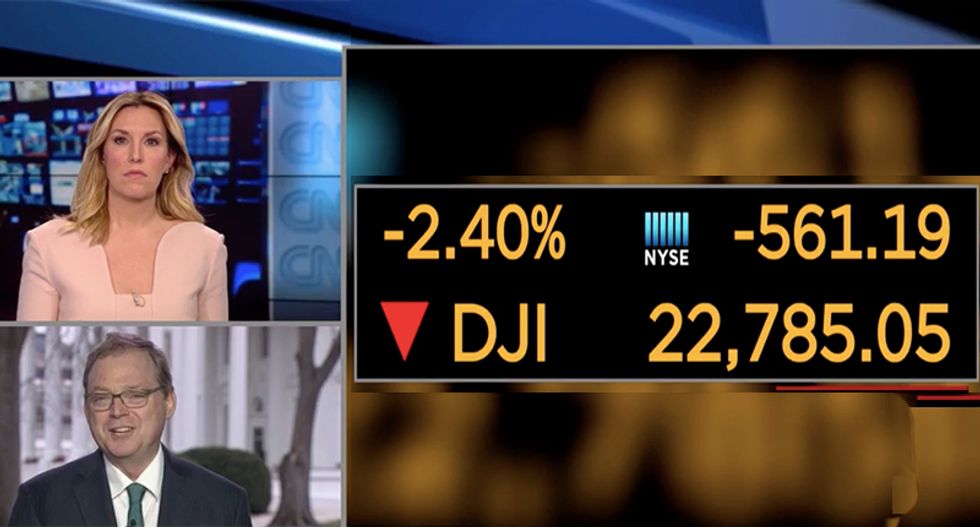 WATCH: Trump's economic advisor flounders in CNN interview while markets tank in the screen next to him