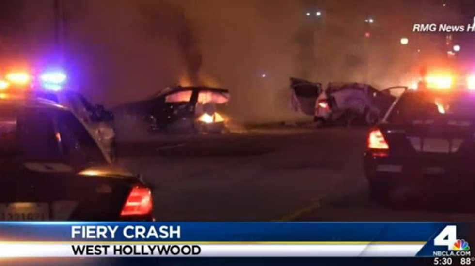 Stolen Tesla ripped in half after high-speed pursuit in Los Angeles ends in fiery crash