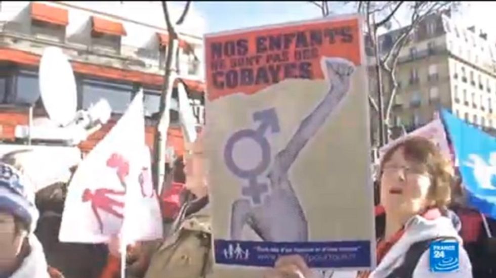 Muslims join Paris protest against gender equality drive in schools
