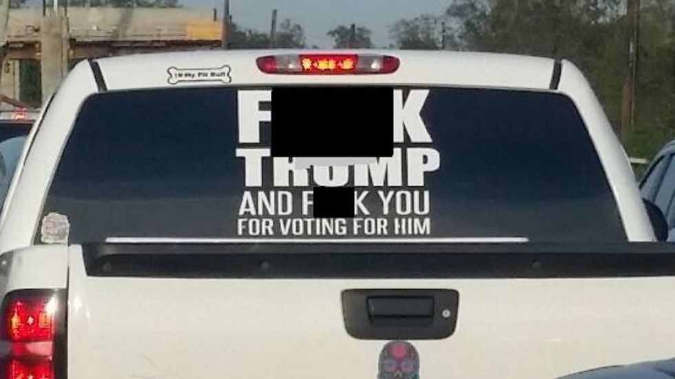 Driver with the 'F*CK TRUMP' sticker on her truck has been arrested for an outstanding warrant