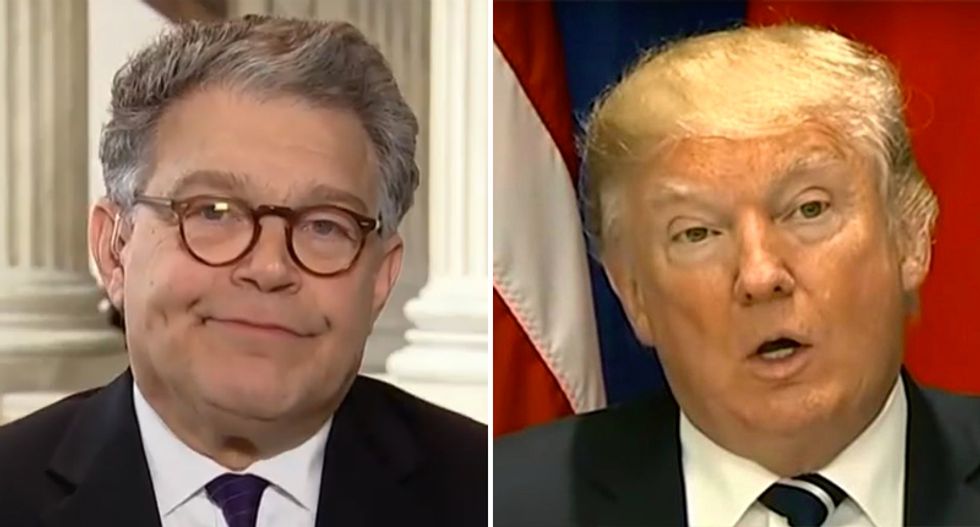 Trump goes after Al Franken: 'Where do his hands go in pictures 2, 3, 4'