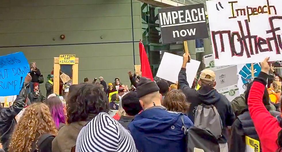 WATCH: Protesters chant 'lock him up' as Trump speaks at New Orleans Convention Center
