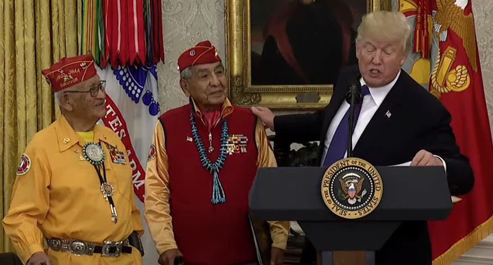 Trump calls Elizabeth Warren 'Pocahontas' at event honoring Native American code talkers