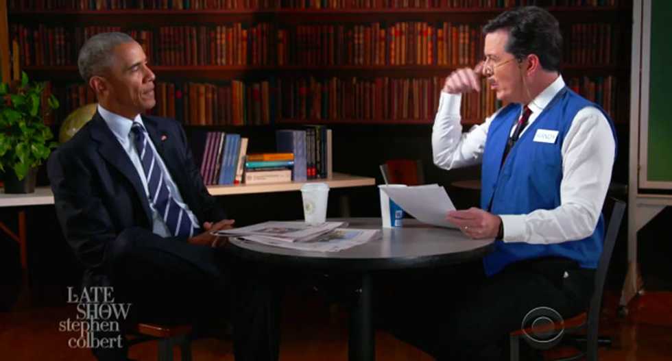 '55, tough time to start over for a man': Watch Obama's hilarious job interview with Stephen Colbert
