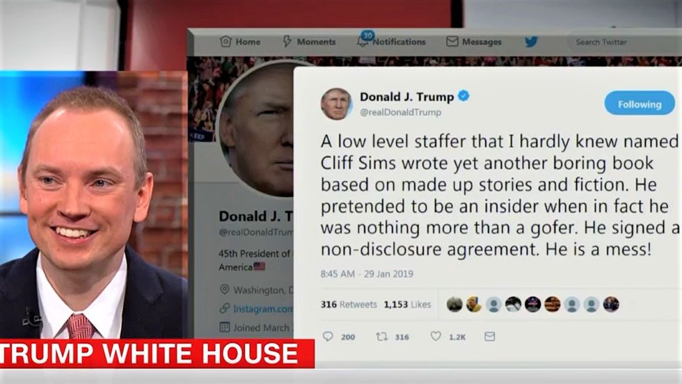Ex-Trump aide Cliff Sims laughs as CNN reads him the president's angry tweet in real time