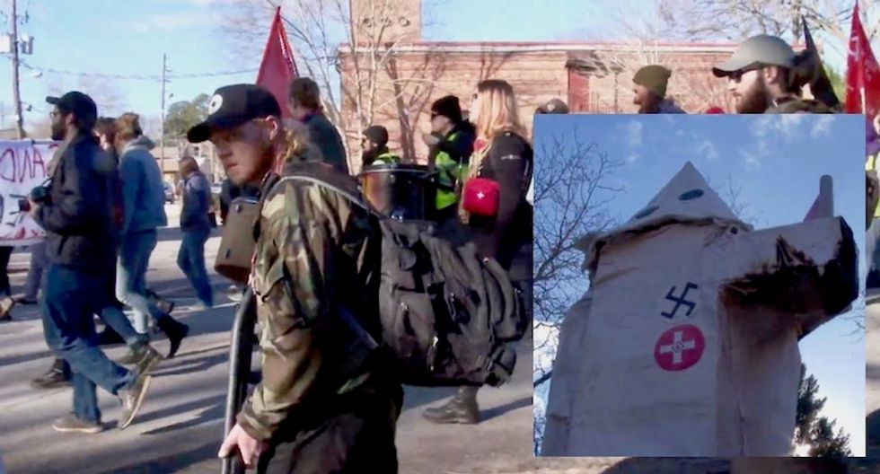 Watch: Activists burn Klansman effigy at 'victory march' after white nationalists don't show up to Georgia rally