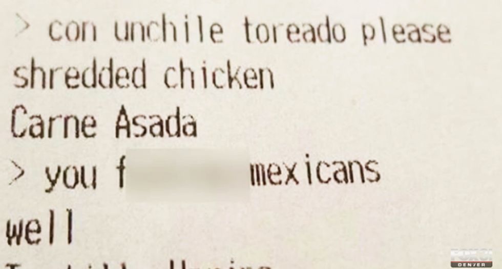 'You f*** Mexicans': Denver woman accuses restaurant of racism over rude message on receipt