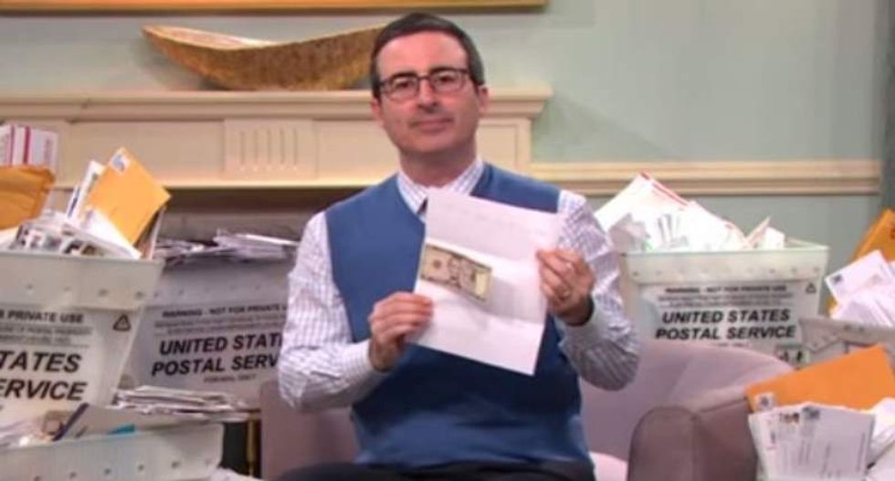 Giant seed bags and a $65 billion 'joke' check: John Oliver reveals his fake church's plentiful money harvest