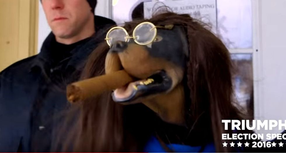 Triumph the Comic Insult Dog impersonates Kim Davis to heckle Ted Cruz and his creepy face