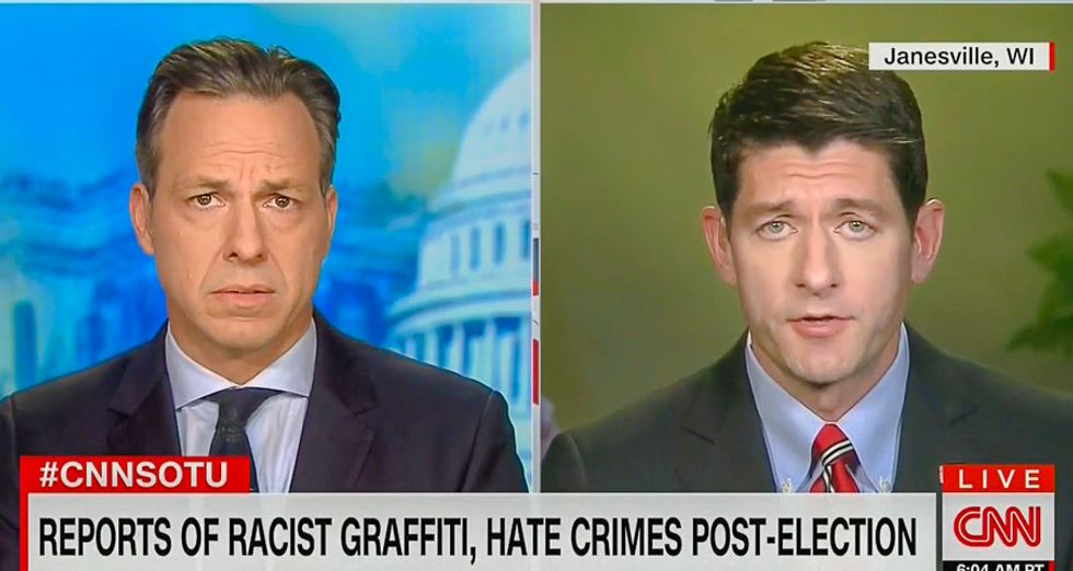 'Americans are terrified': Jake Tapper makes Paul Ryan answer for wave pro-Trump hate crimes