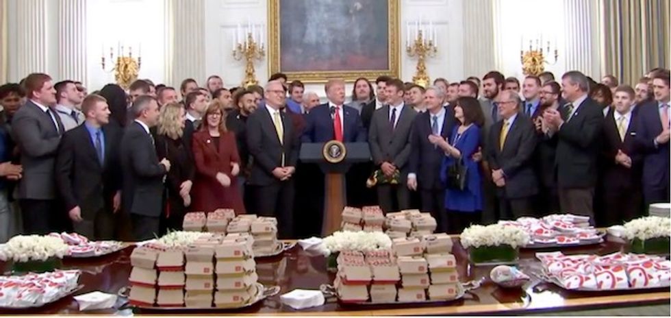 Trump serves Chick-fil-A and McDonald’s to champion university football players at White House
