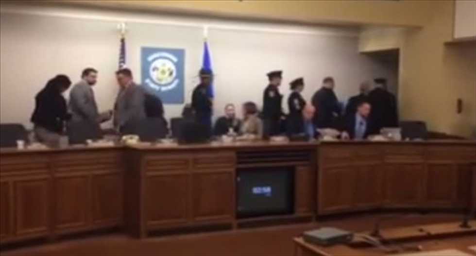 Watch Wisconsin GOP lawmakers walk out to escape public outcry against 'right-to-work' bill