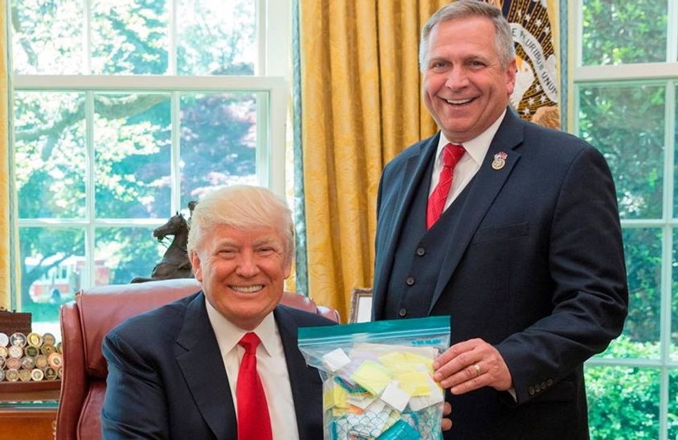 Constituents hammer GOP lawmaker for giving Trump a big bag of 'prayer cards' after school shooting