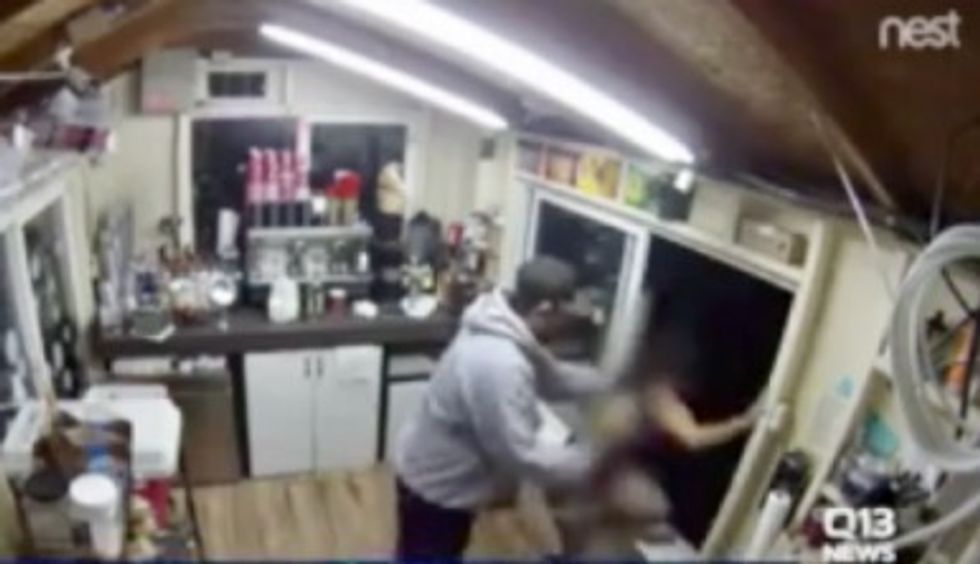 Unsuspecting barista was violently attacked while doing her job, and the scary ordeal was caught on camera