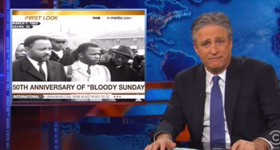 Jon Stewart rips Fox's Selma coverage: The ‘white conservative victimization’ angle was ‘amazing’