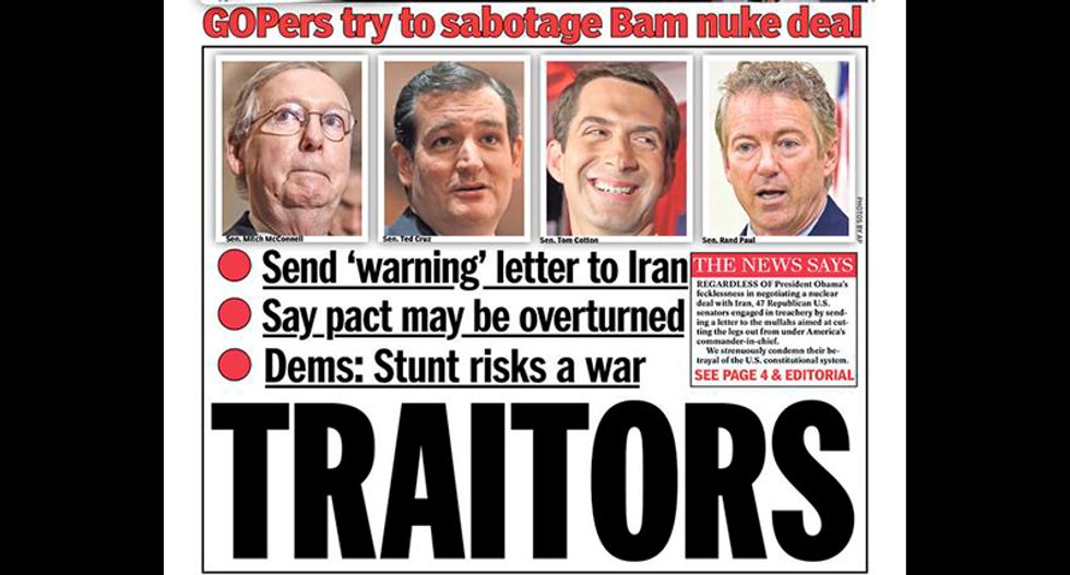 New York Daily News blasts Cotton, Cruz, McConnell, and Paul over Iran letter: 'TRAITORS'