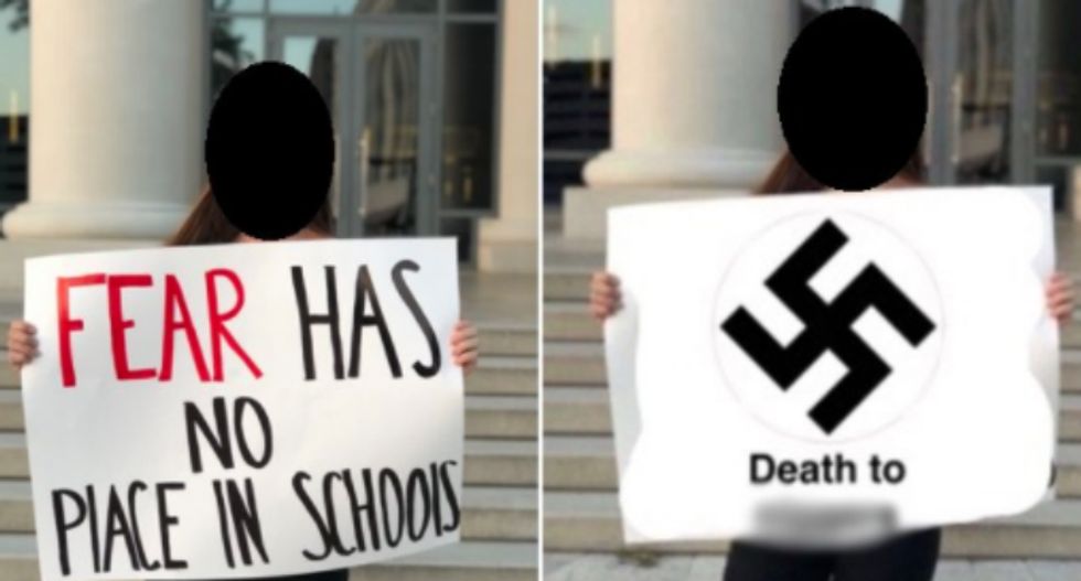 BUSTED: Son of Florida school principal doctored a Parkland protest sign to include sexist and anti-Semitic slogans