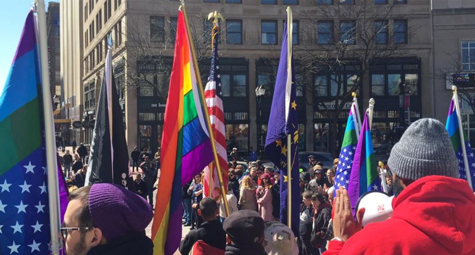 Thousands rally in Indianapolis to protest new anti-gay law: 'No hate in our state'